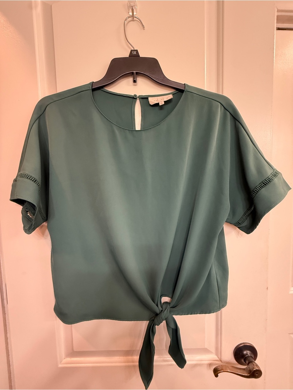 MELLODAY Teal Tie-Front Short Sleeve Blouse
